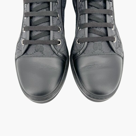Gucci Brooklyn High Top Sneakers EU 39.5 US 9.5 Black GG Monogram Canvas Cap Toe - Picture 3 of 11